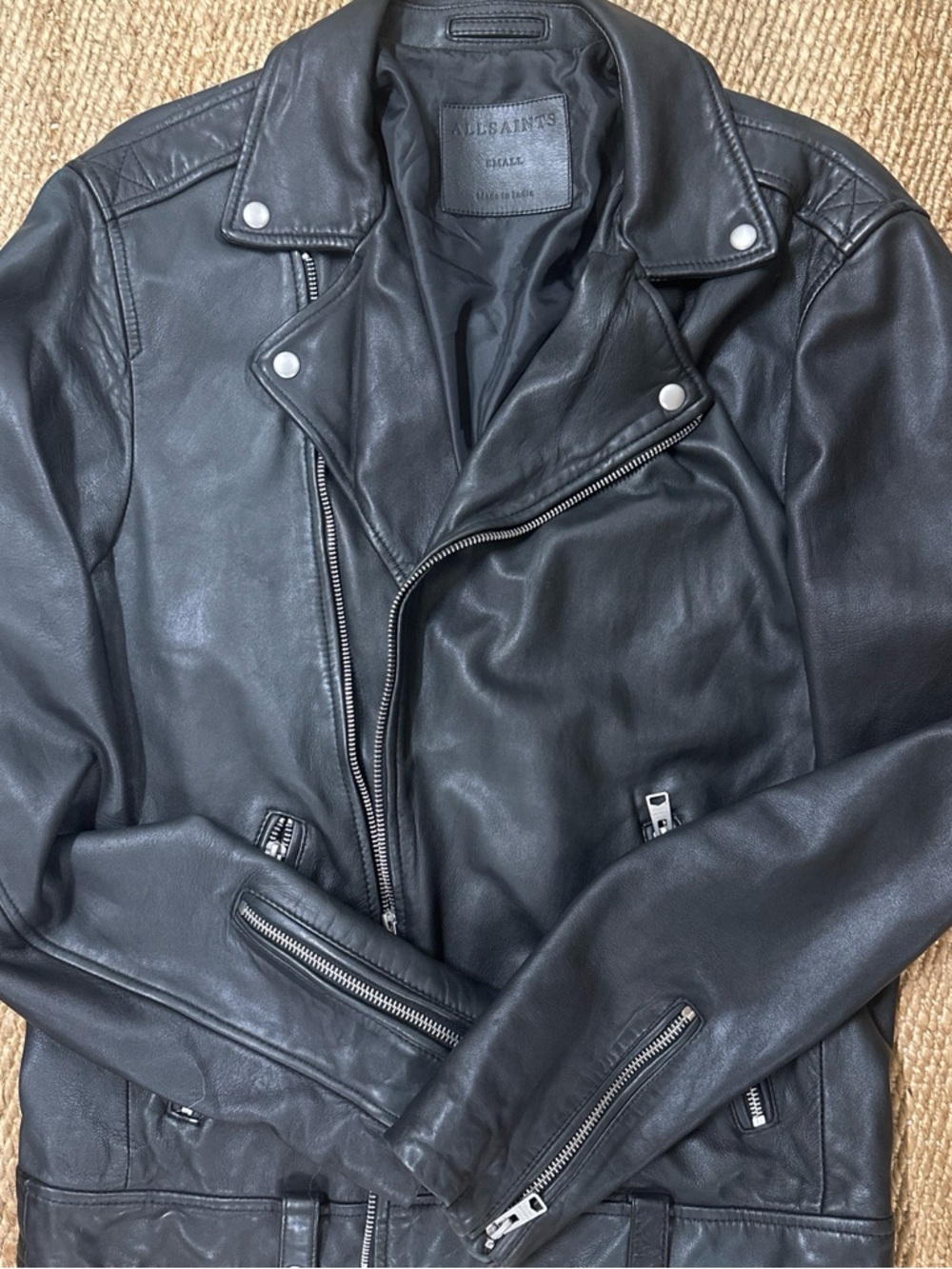 AllSaints Black Leather Biker Jacket